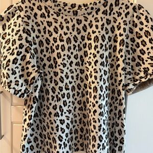 LOFT Leopard Print Short Sleeve Top - Black and Brown